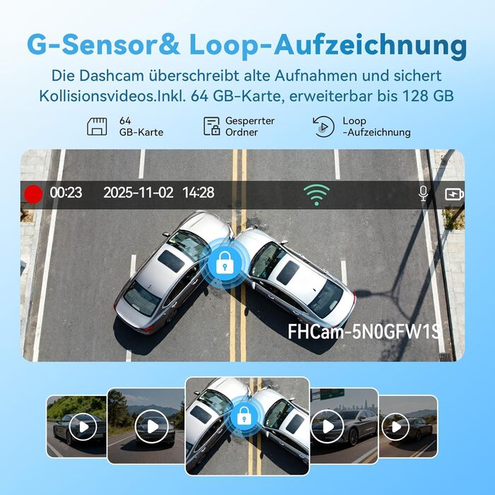 Автомобільний відеореєстратор 4K/1080P 4-канальний (передній, задній, внутрішні) з SD-картою 64ГБ, 3