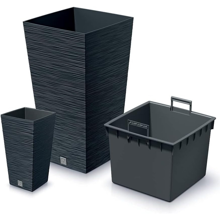 rg-vertrieb Flower Pot Planter Flower Box Square Furu Square Pine Needle Design with Plant Insert (350 Anthracite)