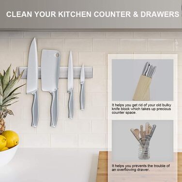 Ninonly Magnetic Knife Strip Magnetic Knife Holder Self-Adhesive 25cm (10inch) Stainless Steel Knife Rail Magnet No Drilling Magnetic Knife Rail Wall Mount for Kitchen, Office, Workshop