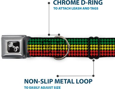 Нашийник для собак Buckle-Down Seatbelt Buckle - Houndstooth Black/Rasta, 1' шириною, розмір L (15-26 дюймів)