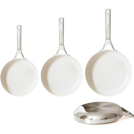 Набір сковорідок з керамічним антипригарним покриттям Tjean (без PTFE, PFOA, PFAS) з нержавіючою ручкою, підходить для індукційних, газових, електричних плит та духовки до 280°C (кремовий, 20+24+28 см)