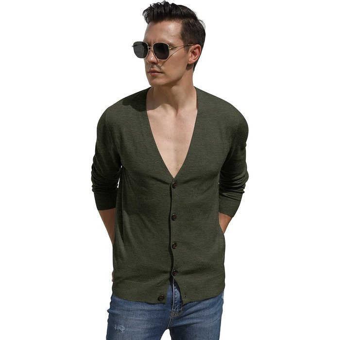 Чоловічий кардиган Hisir з V-подібним вирізом, легкий, елегантний, зимовий, класичний, з ґудзиками (07 Vc, хакі, XL)