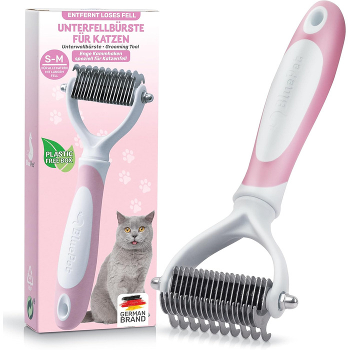 Щітка для собак та котів з довгим хутром BluePet, видаляє підшерстя та ковтуни, захист верхнього шару, рожева