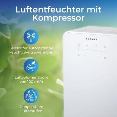 Електричний осушувач повітря KLAMER 195 м³/год, 420W, 5.5 л (12л)