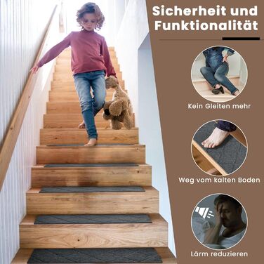 Килимочки на сходи без самоклеючого шару, 15 шт., антиковзаючі, нарізаються, багаторазові, для захисту дітей, літніх людей та домашніх тварин (темно-сірий, 55 см x 19 см)