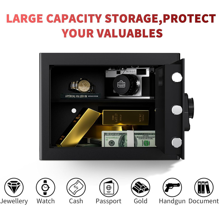 Касовий сейф KABISAFE 25L: надійне зберігання грошей, документів та коштовностей. Сейф для дому з цифровим замком, сигналізацією та висувним ящиком. Встановлюється у стіну.