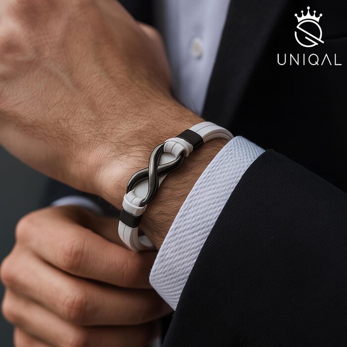 Браслет шкіряний чоловічий UNIQAL Infinity з нержавіючої сталі та натуральної шкіри коричневого кольору, 19 см + подарункова коробка