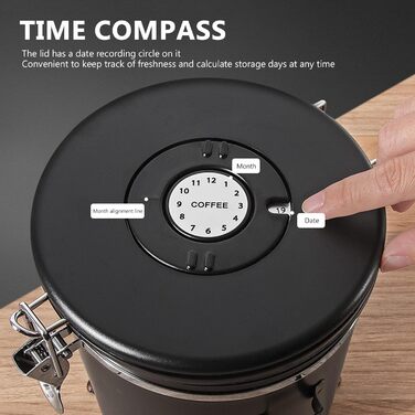 Кавовий контейнер ZONJIE 2.8л з нержавіючої сталі, вакуумний, з CO2-вентилем та датчиком дати, для 1 кг кавових зерен