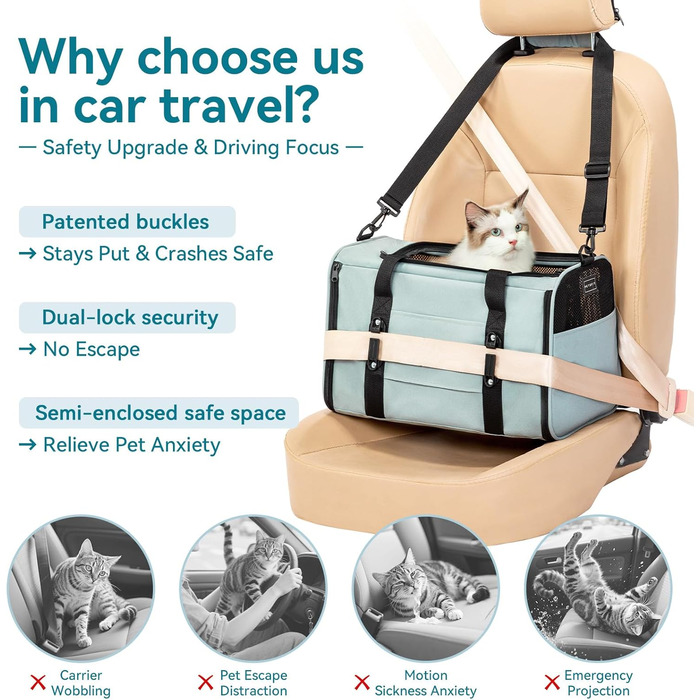 Транспортна переноска для кота/собаки Petsfit - складана переноска для авто, 45x28x28 см, зелена