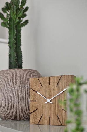 Natuhr Funk Wall Clock Table Clock Oak Wood - Beam - Solid Wood Design 17 x 17 cm (Smoked Oak Black Hands, ) (Smoked Oak / White Hands, Quartz Movement)