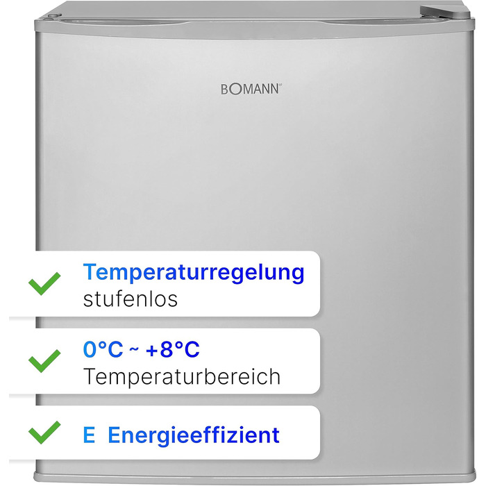 Холодильник Bomann KB 7346 Inox Mini 42 л: для офісу, кемпінгу, геймінгу | Тихий (39 дБ), з можливістю зміни дверцят | 51x45x45 см