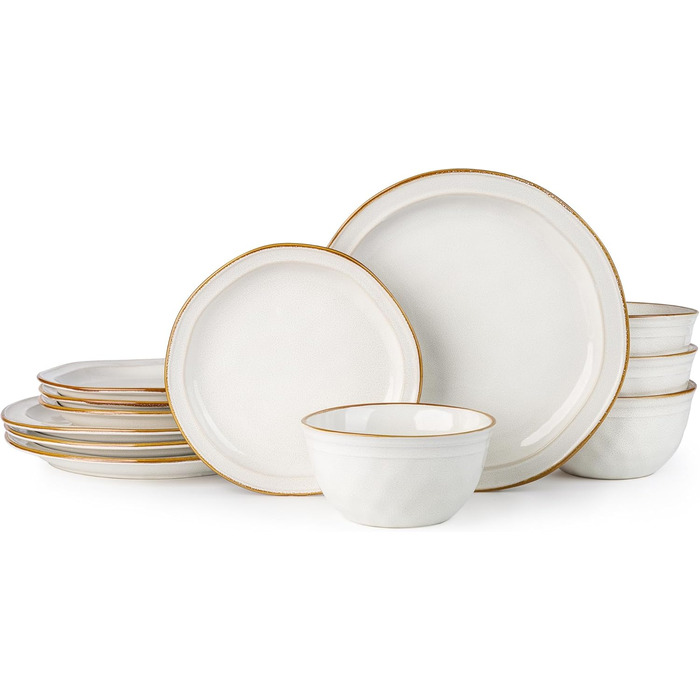 Набір посуду GBHOME Keramik з кераміки (12 предметів) – керамічний посуд, ручної роботи, для 4 осіб, білий