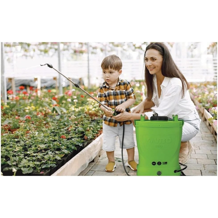 Vito Battery-Powered Sprayer, 12 V, 16 l, up to 6 bar, max. battery life 4 h, charger included, for plants, gardens, and roofs.