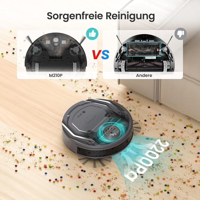 Робот-пилосос LEFANT M210PG з пультом дистанційного керування, 2200Pa, для шерсті тварин, з док-станцією, сумісний з Alexa та керуванням через APP, час роботи 120 хв