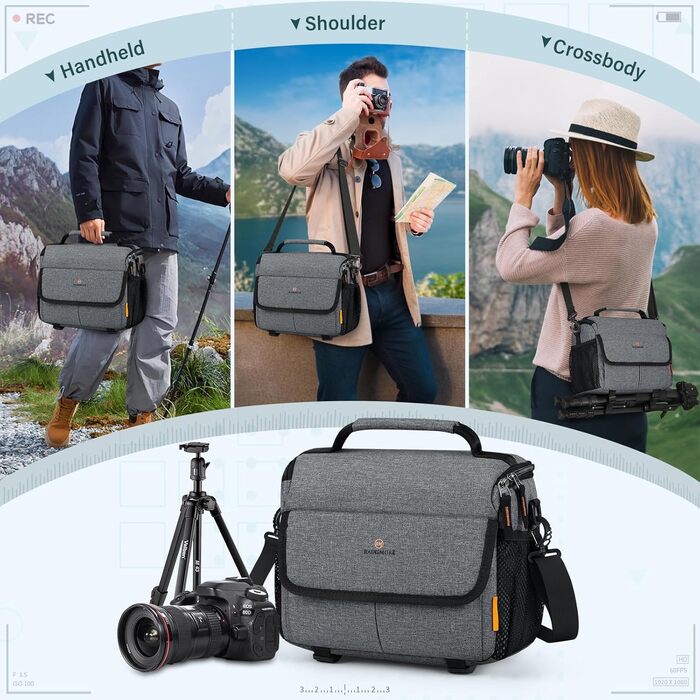 Чохол для камери RAINSMORE для DSLR/SLR: водонепроникний, ударостійкий, з дощовиком та регульованим ремінцем, сірий