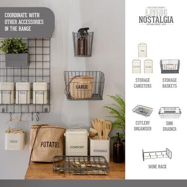 KitchenCraft Living LNBCARRIER Nostalgia Metal Wire Milk Bottle Basket/Wine Bottle Carrier, Container Holder for 6 Glass Milk Bottles, 29 x 20 x 13 cm – Grey