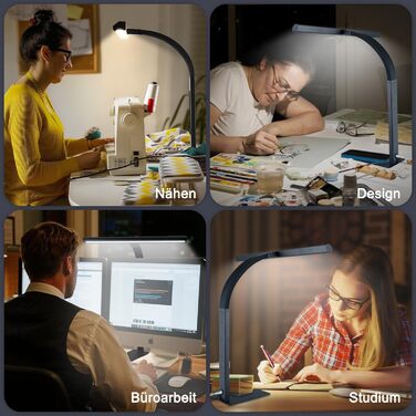 LED лампа настільна диммируемая 12W для офісу, дому та навчання, захист очей, світло дня, гнушийна шийка, 5 кольорів, плавне регулювання яскравості
