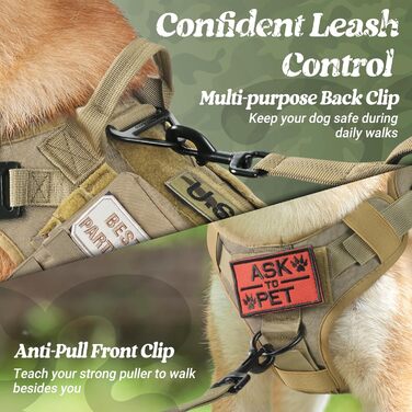 Шлейка для собак Rabbitgoo для великих собак без натягу, тактична нагрудна шлейка з MOLLE, металеві пряжки, дихаюча, військова, регульована, з підкладкою, L (1 шт., коричнева)