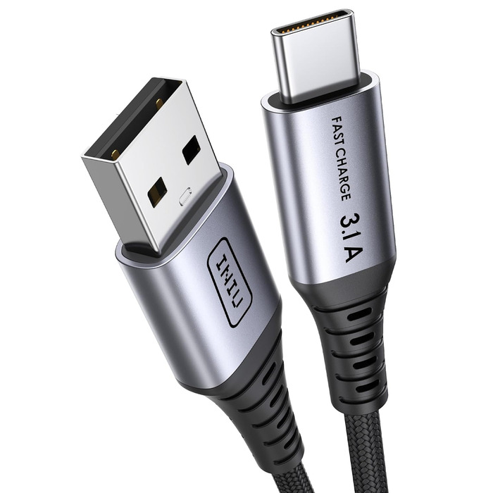 Кабель USB-C на USB-C, 3.1A, 2м, нейлон, чорний - для iPhone, Samsung, Google Pixel