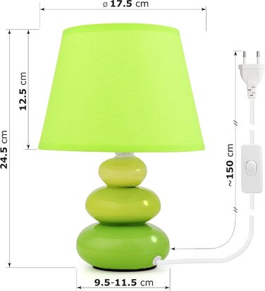Торшер 'Ліна' - керамічна настільна лампа з абажуром з тканини, сумісна з LED, цоколь E14, 230V, зелений колір