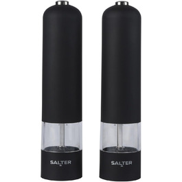 Набір електричних мельниць для солі та перцю Salter – зручне управління однією рукою, керамічний млин, регульований ступінь помелу, стильний чорний корпус з підсвічуванням
