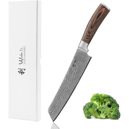 Кухонний ніж Wakoli EDIB Bunka з дамаської сталі (серцевина VG10), 20 см - гострий та ергономічний. Ніж з ручкою з паккавуду в подарунковій коробці. Кухонний ніж для професійних та аматорських кухарів. Без гравіювання