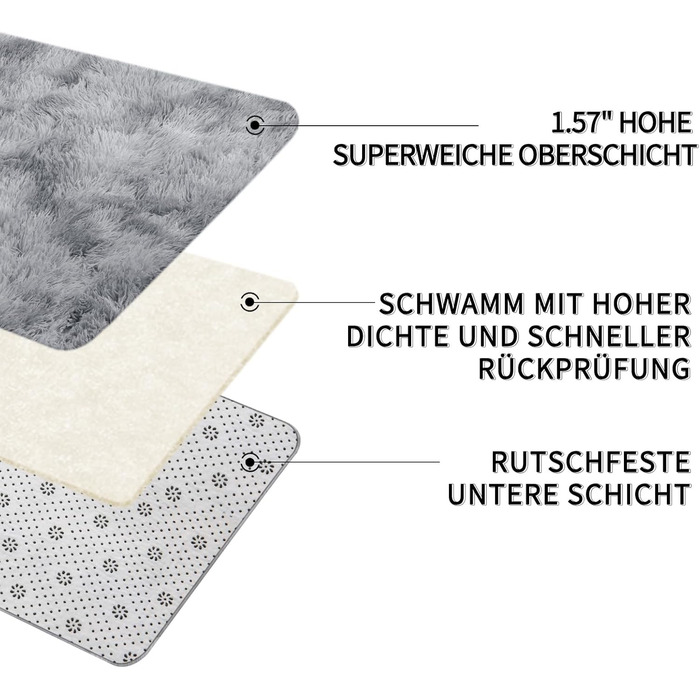 Тепличний килим Treeboy Hochflor сірого кольору 80x160 см - для вітальні, спальні, дитячої кімнати. Антиковзаюча, м'яка, миється.