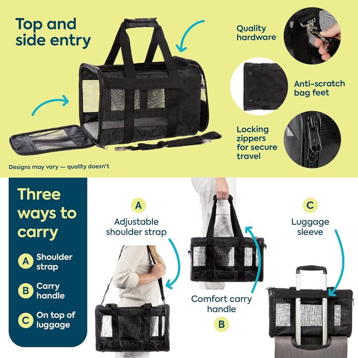 Транспортна переноска для тварин Sherpa Original Deluxe, розмір M (48x30x29 см), чорна, схвалена авіаперевізниками