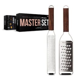 Microplane Набір терок Master Series (Zester та Extra-Grob) для цитрусових, твердого сиру, горіхів, картоплі, моркви та цукіні з ручкою з волоського горіха та лезами з нержавіючої сталі - Made in USA