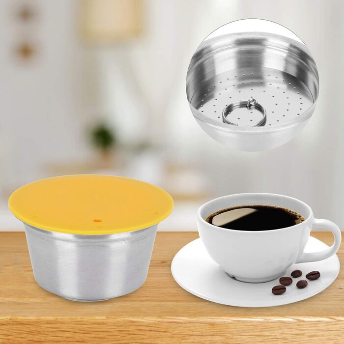 Reusable Stainless Steel Coffee Capsules for Refilling - Refill Capsule Coffee Filter for Dolce Gusto Coffee Machine (Yellow)