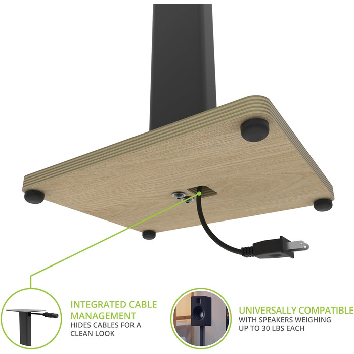 Підлогові стійки для акустики Kanto ST34P - пара, чорний метал, дерев'яний постамент | До 13.6 кг