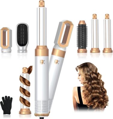 Набір для укладки Journeyside Airstyler: професійна щітка з гарячим повітрям 1000W, 5 насадок, автоматичний локонам, випрямляч, для створення об'єму, локонів та випрямлення (білий)