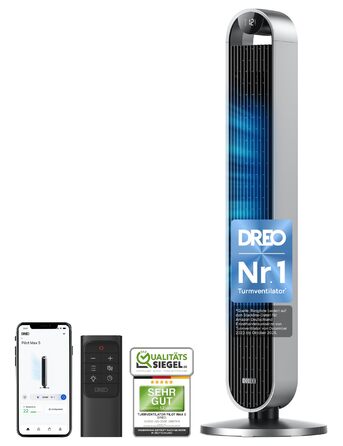 Dreo Pilot Max S: Тихий торшерний вентилятор з кулькою 120°, 12 швидкостей, 4 режими, таймер 12 годин, керування від пульта, для спальні
