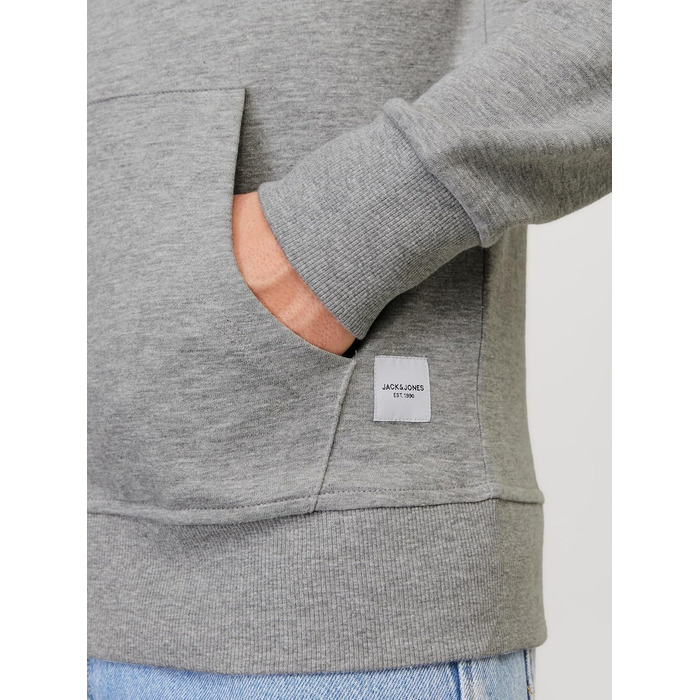 Чоловіча худі Jack & Jones однотонна з капюшоном, світло-сіра (розмір M)