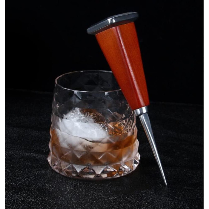 Stainless steel ice pick with ice tongs, pick tool for breaking ice, non-slip wooden handle for easy gripping, 16.5 cm length
