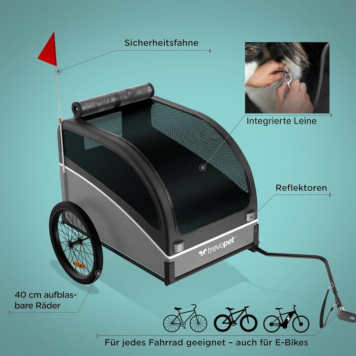 Фаркоп для велосипеда з собакою - Складаний фаркоп для собак до 40 кг з відбивачами, сумісний з електровелосипедами, чорний (сірий)