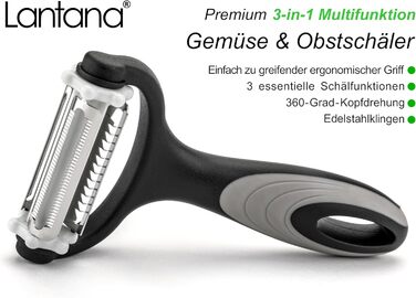 Лантана 3-в-1: Ш Peel/Мікро-зубчастий овоче- та фруктовий очищувач/Шинкувач Julienne. Багатофункціональний очищувач для швидкого очищення картоплі, моркви та будь-яких овочів та фруктів.