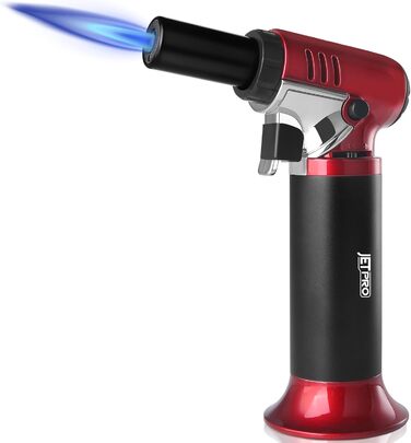 Газовий запальник Butan з регульованим полум'ям для кухні, випічки, барбекю, паяння. Безпечне замкове механізм, вікно рівня газу. Червоний, однотонний. (Butan Gas не входить до комплекту)