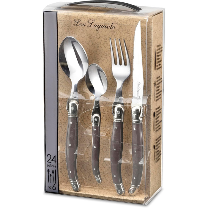 Набір столових приборів для стейку Lou Laguiole TRADITION (48 предметів) з нержавіючої сталі з кольоровими пластиковими ручками, на 12 осіб, перець