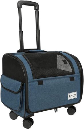 Сумка-переноска для собак та котів Galatée з колесами, транспортна переноска для тварин, схвалена авіакомпаніями, складна переноска з дихаючою сіткою, візок для домашніх тварин (білий/блакитний)