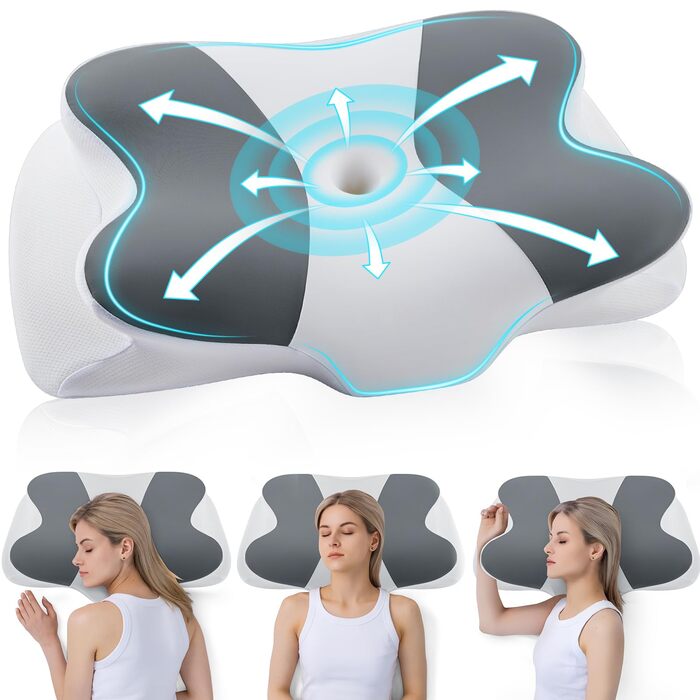 Подушка для сну DONOMA з піни Memory Foam (62x37x12 см), анатомічна, для сну на боці, спині та животі, темно-сіра