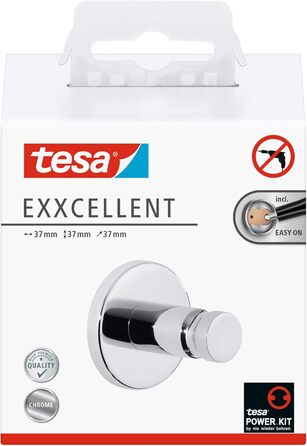 Тримач для туалетного паперу tesa EXCELLENT без кришки, хромований, настінний на клейовій основі (без свердління), 135x106x45 мм