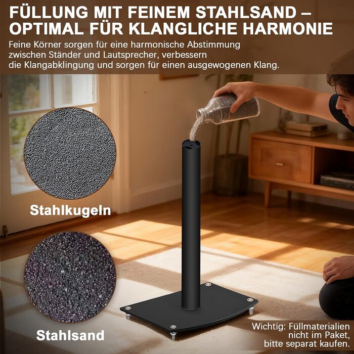 Підставка для акустики 65-85 см, регульована по висоті, дерев'яні підставки для сателітної акустики 4-10 дюймів, 20 кг вантажопідйомність, набір 2 шт. (Чорний - Метал)