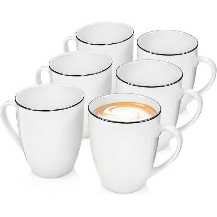 Набір посуду SÄNGER Tafelservice Marlo Black Rim, 24 предмети (6 осіб) з порцеляни: вечері, десерти, миски, чашки