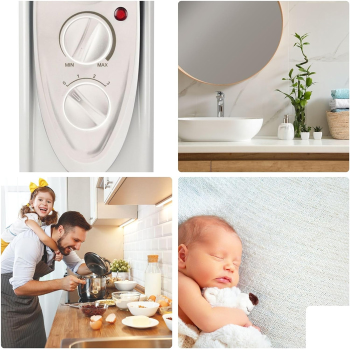 Масляний радіатор Perel 2500W з 11 ребрами, 3 режими, термостат, колеса, захист від перегріву та перекидання, тихий та енергоефективний для великих приміщень до 30 м²