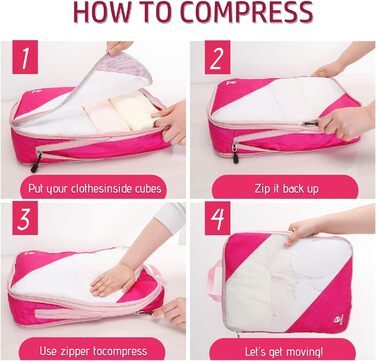 Набір органайзерів для валізи AiQInu, 5 шт. з компресією, для подорожей, рожевий