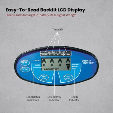 Металдетектор Bounty QSI-PL Hunter Quick Silver з LCD-дисплеєм, ідентифікація цілі за 4 сегментами, 3-тональне аудіо, автоматичний ґрунтовий баланс та водонепроникною котушкою