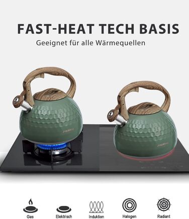 Чайник Poliviar Teekessel Diamant-Grün з нержавіючої сталі, стійкий до корозії та високих температур, підходить для всіх типів плит (JX2020-RH30-DE)