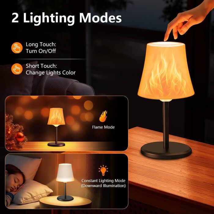 Настільна лампа LED акумуляторна бездротова 2 шт, димується, RGB, сенсорна, водонепроникна IP54 для спальні, вітальні, балкону