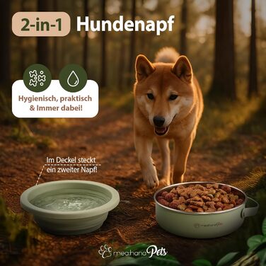 Hana Pets: Миска для годування тварин у дорогу 900 мл з кришкою - ідеальна для подорожей та активного відпочинку. Нержавіюча сталь, складна силіконова кришка, зручне собаче аксесуар. Міцна, компактна, гігієнічна.